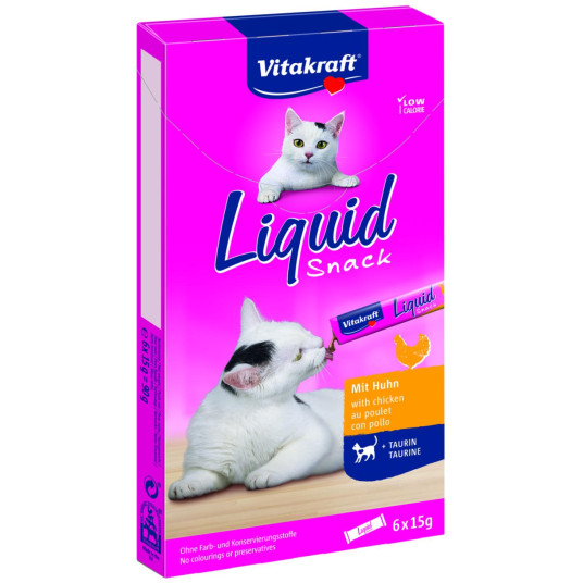 Liquid Snack kissan ravintolisä - herkkuja kanan ja tauriinin kanssa 6x15 g