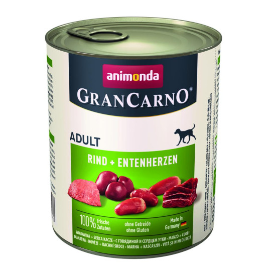 GRANCARNO Aikuisten säilyke koirille naudan- ja ankansydämillä 800 g