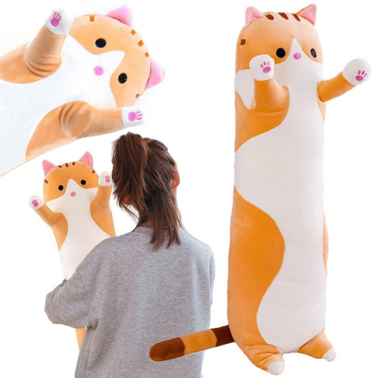 Pehmo pitkänomainen lelu/tyyny 70 cm, oranssi kissa