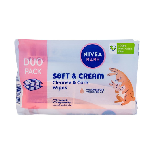 Puhdistuspyyhkeet Nivea Baby Soft &amp; Cream puhdistus- ja hoitopyyhkeet, 2x57 kpl