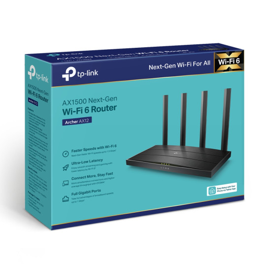TP-LINK Wi-Fi 6 Router Archer AX12 802.11ax, 300+1201 Mbit/s, 10/100/1000 Mbit/s, Ethernet LAN (RJ-45) portit 3, MU-MiMO Ei, Antennityyppi Ulkoinen
