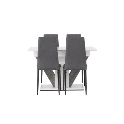 Ruokapöytä Disa (pidennettävä), 120/160x80cm, Valkoinen + 4 tuolia Petra, Musta/Tummanharmaa