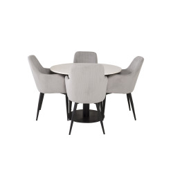 Ruokapöytä Razzia ø106cm - Valkoinen/Musta + 4 tuolia Comfort musta/vaaleanharmaa