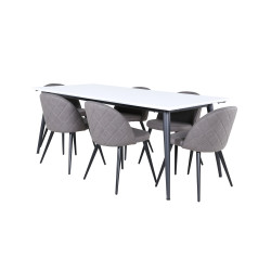 Ruokapöytä Jimmy, musta/valkoinen + 6 tuolia Velvet Stitches musta/harmaa