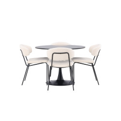 Ruokapöytä Glade, musta + 4 tuolia Chico, musta/valkoinen