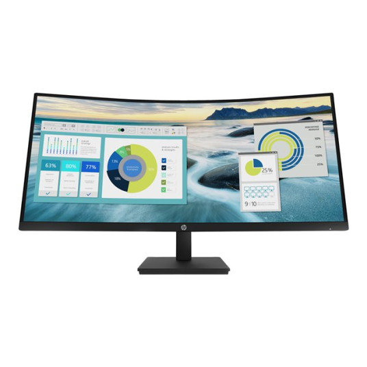 86,36 cm/34" (3440x1440) HP P34hc G4 Curved 21:9 5ms 60Hz HDMI DisplayPort USB-C VESA-kaiutin WQHD musta