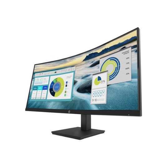 86,36 cm/34" (3440x1440) HP P34hc G4 Curved 21:9 5ms 60Hz HDMI DisplayPort USB-C VESA-kaiutin WQHD musta