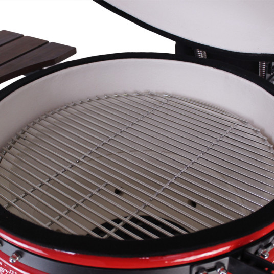 Kamado Grilli BIGGRILL 21" punainen + monitoiminen 2-vyöhykejärjestelmä + teräksinen tuhkanpuhdistustyökalu + grillin kansi + keraaminen kananpidin