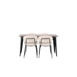 Ruokapöytä Tempe, musta/pähkinä + 4 tuolia Chico, valkoinen/musta