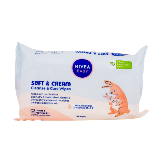 Puhdistuspyyhkeet Nivea Baby Soft &amp; Cream Cleanse &amp; Care pyyhkeet, 57 kpl