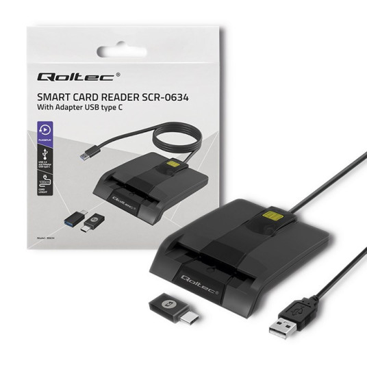 Qoltec 50634 Smart ID sirukortinlukija SCR-0634 | Type-C USB