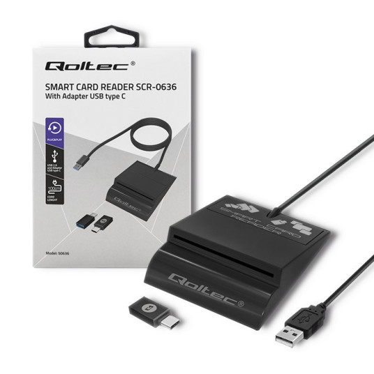 Qoltec 50636 Smart ID sirukortinlukija SCR-0636 | USB Type-C