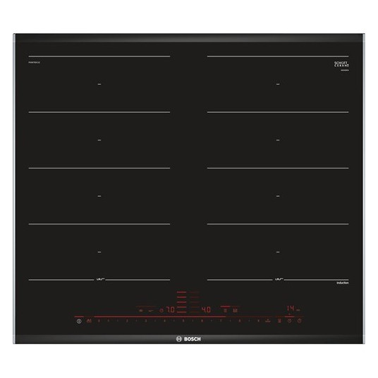 Bosch PXX675DC1E liesi Musta, ruostumaton teräs Sisäänrakennettu induktioliesi, jaettu alueisiin 4 vyöhykettä