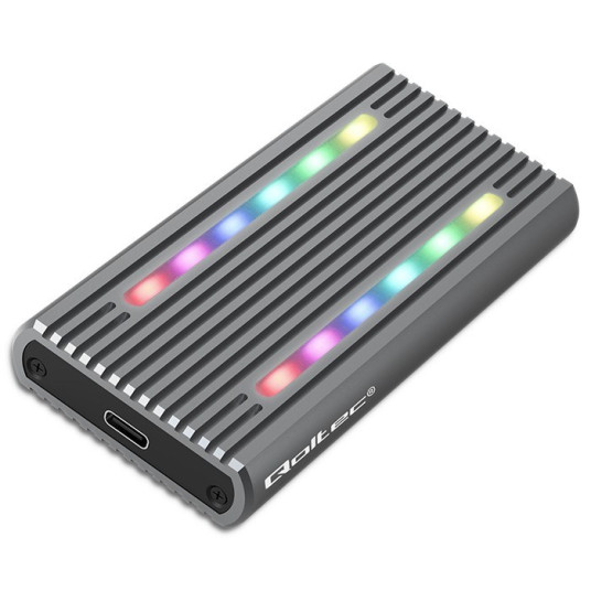 Qoltec 52272 Disk M.2 SSD-kotelo | SATA | NVMe | RGB LED | USB-C | 4 TB
