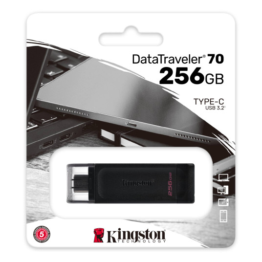 Kingston | USB-muistitikku | DataTraveler 70 | 256 Gt | USB 3.2 Gen 1 Type-C | Musta