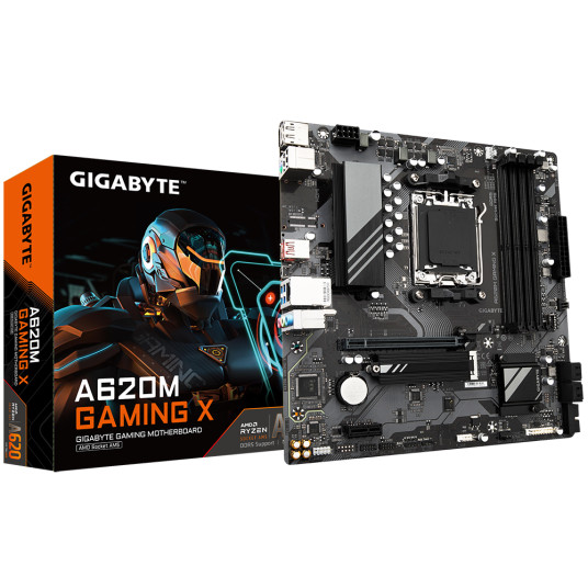 Gigabyte A620M GAMING XG10 Prosessoriperhe AMD, Prosessorikanta AM5, DDR5 DIMM, Muistipaikat 4, Tuetut kiintolevyliitännät SATA, M.2, SATA-liittimien määrä 4, Piirisarja AMD A620, Micro ATX