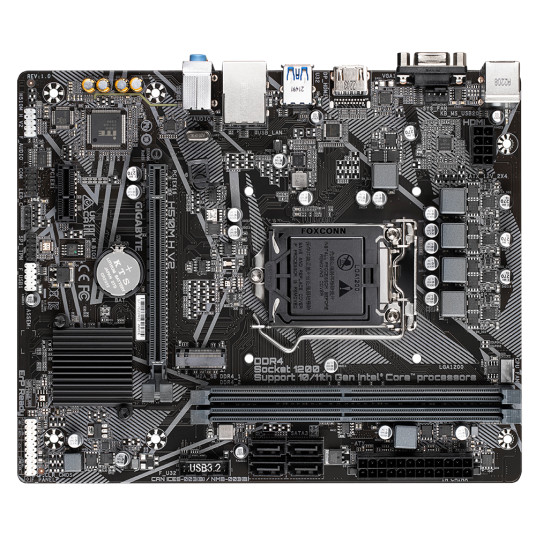 Gigabyte H510M H V2 1.0 M/B Prosessoriperhe Intel, Prosessorikanta LGA1200, DDR4 DIMM, Muistipaikat 2, Tuetut kiintolevyliitännät SATA, M.2, SATA-liittimien määrä 4, Piirisarja Intel H470 Express, Micro ATX