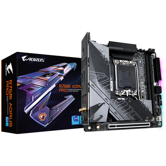 Gigabyte B760I AORUS PRO 1.0 Prosessoriperhe Intel, Prosessorikanta LGA1700, DDR5 DIMM, Muistipaikat 2, Tuetut kiintolevyliitännät SATA, M.2, SATA-liittimien määrä 2, Piirisarja Intel B760 Express, Mini-ITX