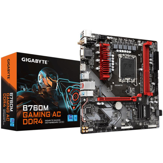 Emolevy|GIGABYTE|Intel B760 Express|LGA1700|Micro-ATX|Muisti DDR4|Muistipaikat 2|1xPCI-Express 3.0 1x|1xPCI-Express 4.0 16x|2xM.2|1x15pin D-sub|1xHDMI|2xDUS3B. 3.2|1xUSB-C|1xPS/2|B760MGAMINGACDDR41.1