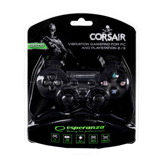 Esperanza EG106 peliohjain Joystick PC, Playstation 2, Playstation 3 Analog / Digitaalinen USB 2.0 Musta