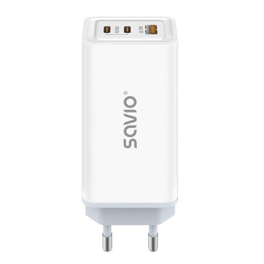 SAVIO LA-07 GaN 65W verkkolaturi, USB, QC4.0+, PD 3.0, valkoinen