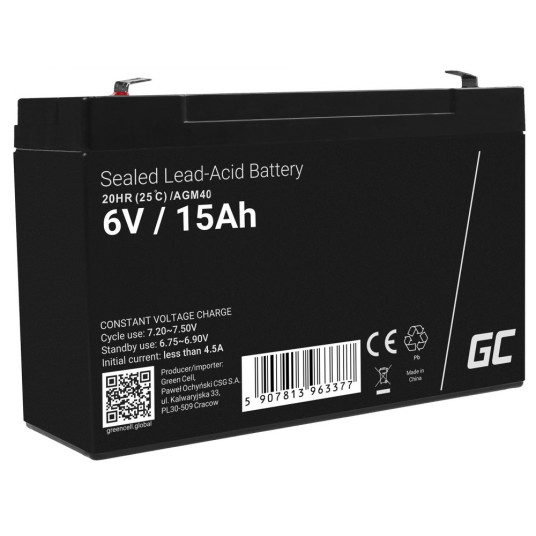 Green Cell AGM40 UPS akku Happoakku (VRLA) 6 V 15 Ah