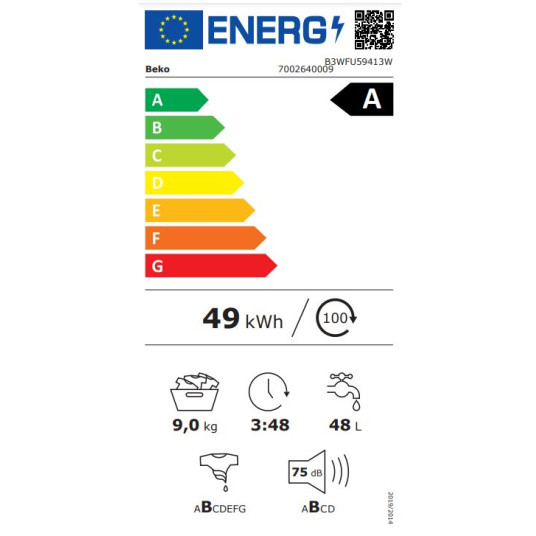 Pyykinpesukone BEKO B3WFU59413W