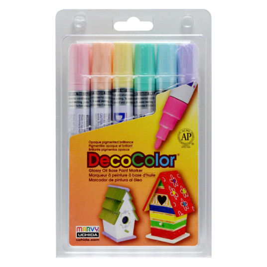 Tussit eri pintojen koristeluun Marvy Decocolor Paint Marker Broad 300-6B Pastelli. 6 kpl.