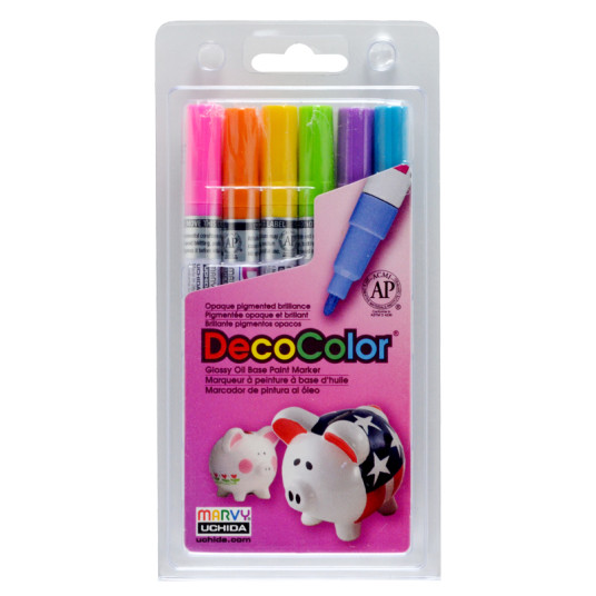 Tussit eri pintojen koristeluun Marvy Decocolor Paint Marker Fine 200-6C Hot Colors. 6 kpl.