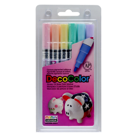 Tussit eri pintojen koristeluun Marvy Decocolor Paint Marker Fine 200-6B Pastelli. 6 kpl.