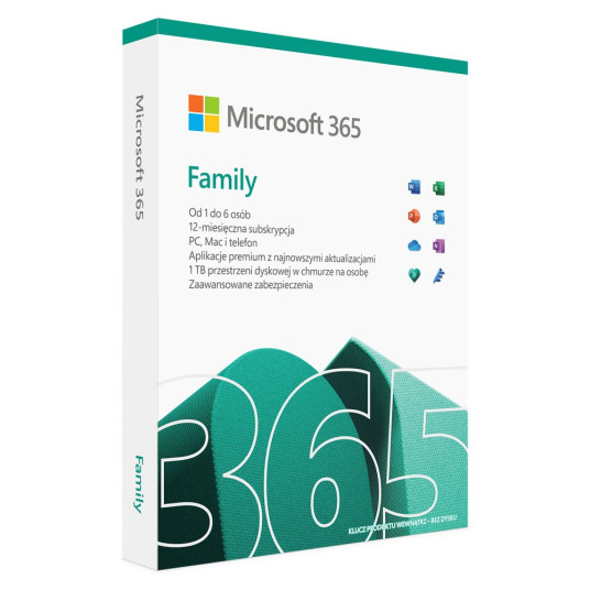 Microsoft 365 Family (6 käyttäjää; 12 kuukautta; fyysinen; koti; Puola) (6GQ-01593)