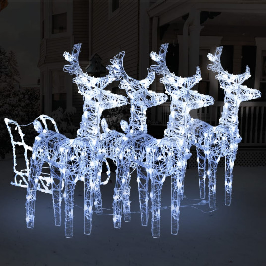 Joulukoristeita peura ja reki, akryyli, 240 LED-valoa