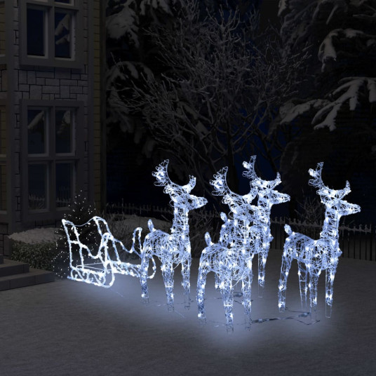 Joulukoristeita peura ja reki, akryyli, 240 LED-valoa