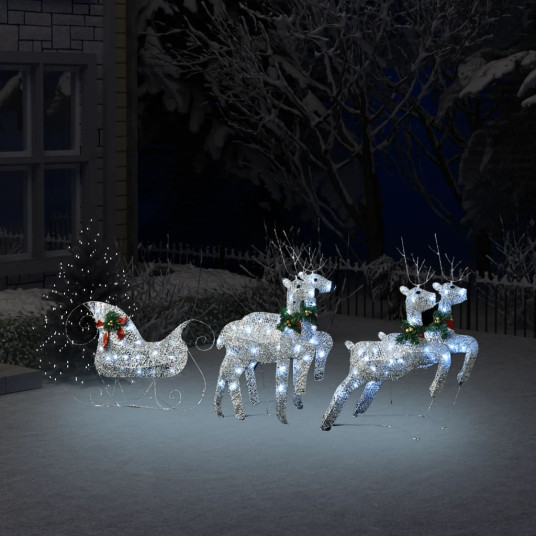 Joulukoristeita peura ja reki, hopean värinen, 100 LED
