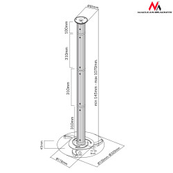 Projektori kattokiinnitys 80-980mm 10kg Maclean MC-517 S hopea