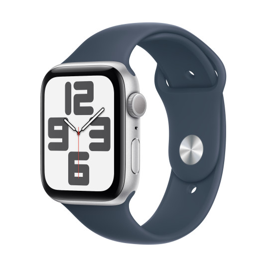 Apple Watch SE GPS 44mm hopea alumiinikotelo Storm Blue Sport Band - M/L