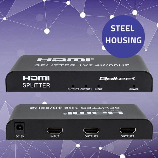 Qoltec 51797 Active HDMI Splitter 2 x HDMI 4K x 2K | 6 Gb/s | 60 Hz