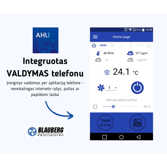 Levy ENTHALMIC rekuperaattori BLAUBERG Komfort EC SBE250E WIFI ohjauksella ja lämmitys tenulla SBE250E-S21