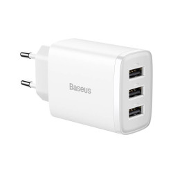 Baseus Compact Pikalaturi, 3x USB, 17W (valkoinen)