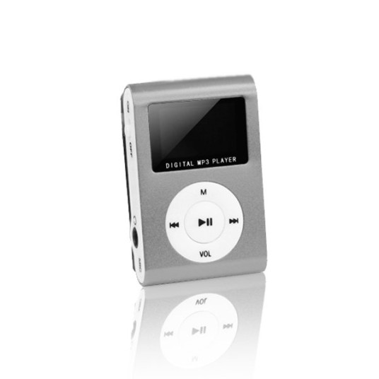 Setty MP3 Super Compact -musiikkisoitin, jossa LCD-näyttö / FM-radio ja MicroSD-korttipaikka + kuulokkeet harmaa