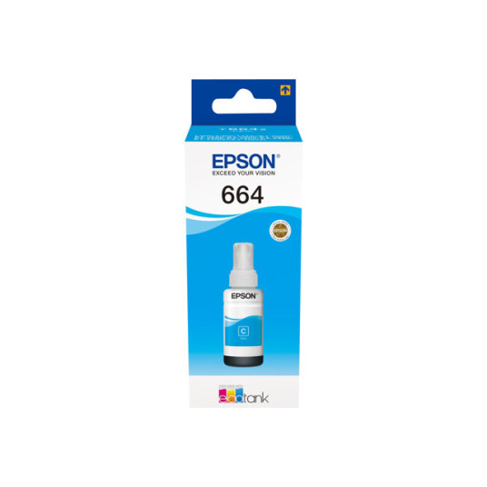 Epson T664 EcoTank -mustepullo, syaani