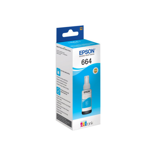 Epson T664 EcoTank -mustepullo, syaani