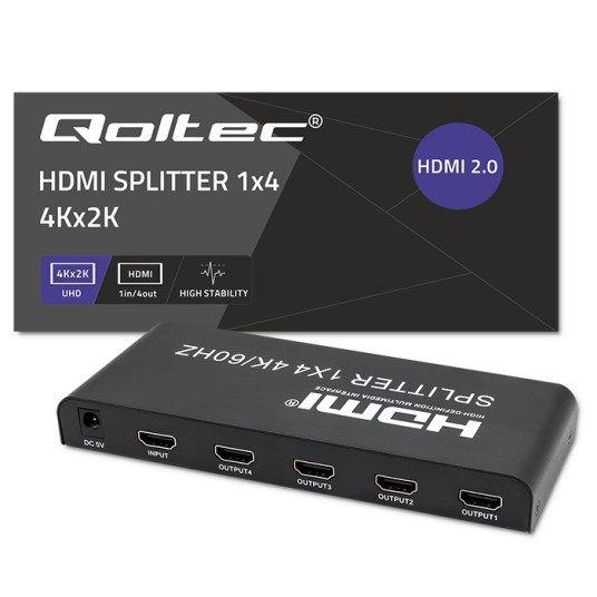 Qoltec 51799 Active HDMI Splitter 4 x HDMI 4K x 2K | 6 Gb/s | 60 Hz