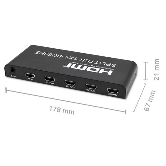 Qoltec 51799 Active HDMI Splitter 4 x HDMI 4K x 2K | 6 Gb/s | 60 Hz