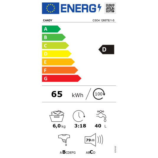 Karkkia | Pyykinpesukone | CSO4 1265TE/1-S | Energiatehokkuusluokka D | Edestä lastaus | Pesukapasiteetti 6 kg | 1200 RPM | Syvyys 45 cm Leveys 60 cm Näyttö | LCD | Höyrytoiminto | Wi-Fi | Valkoinen