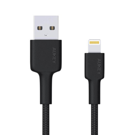 AUKEY CB-AL05 Musta Super Fast Nylon Pikalataus Lightning-USB-kaapeli | 2 m | MFi Apple -sertifikaatti