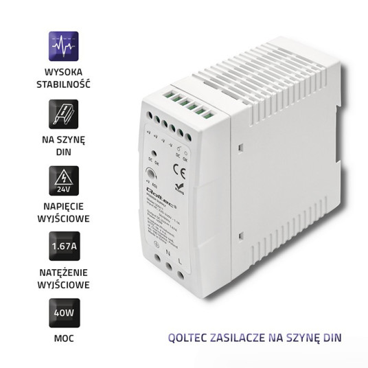 DIN-kiskovirtalähde 40W, 24V, 1,67A, ohut