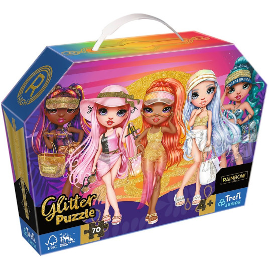 Palapeli 70 elementtiä glitter Rainbow High Glitter Dolls -laatikossa