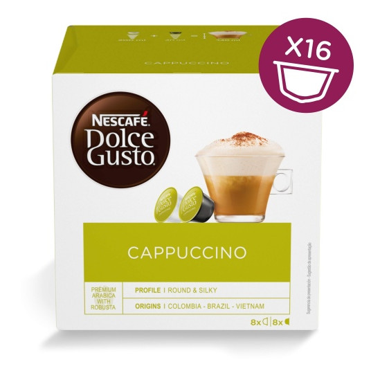 Nescafe Dolce Gusto Cappuccino kahvi, 16 kapselia laatikossa