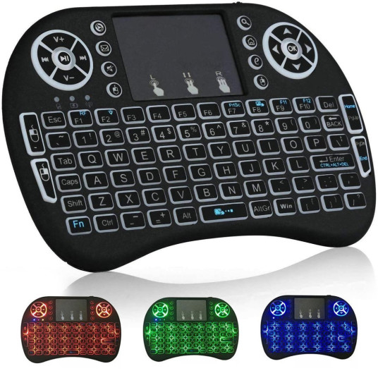 RoGer Q8 Wireless Mini Keyboard PC / PS3 / XBOX 360 / Smart TV / Android + kosketusalusta musta (RGB-taustavalolla)